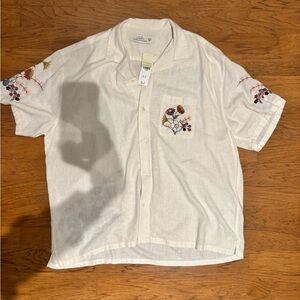Abercrombie and fitch Men's White Embroidered Short Sleeve Shirt